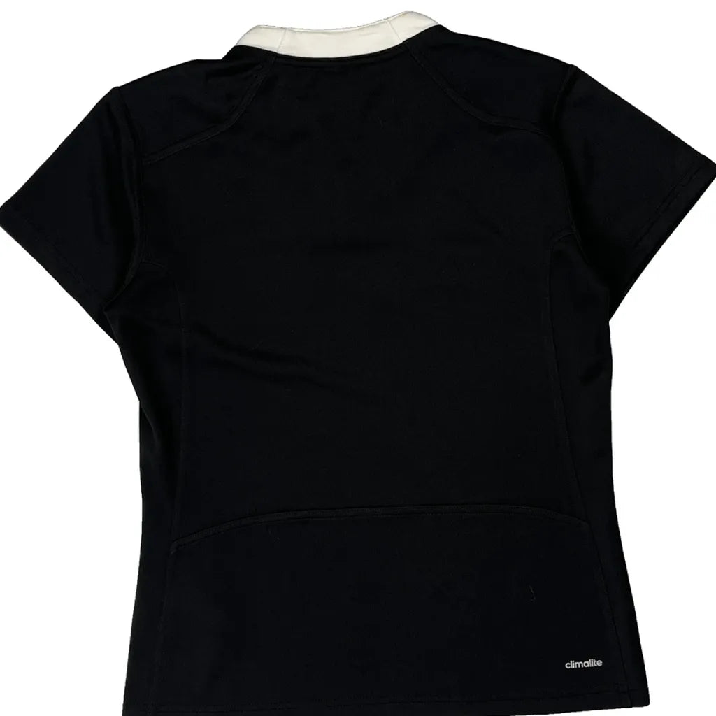 Maillot de rugby en polyester noir pour femme, manches courtes, coupe classique