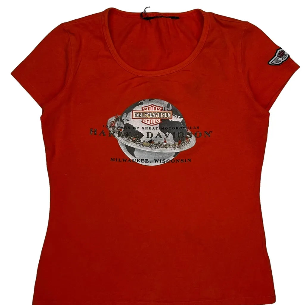 T-shirt Vintage Femme Manches Courtes Col Rond Coton Rouge Décontracté