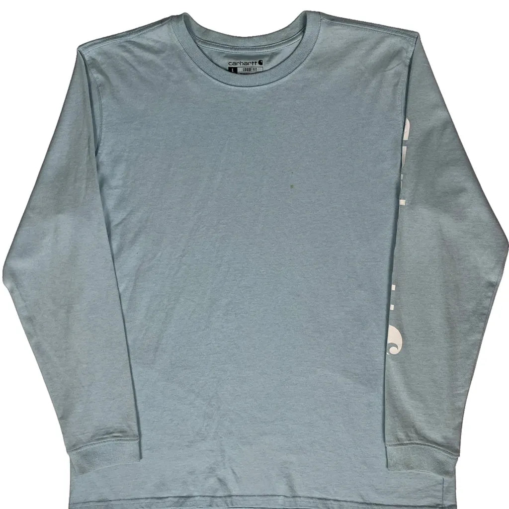 T-shirt femme col rond manches longues coton bleu clair coupe droite