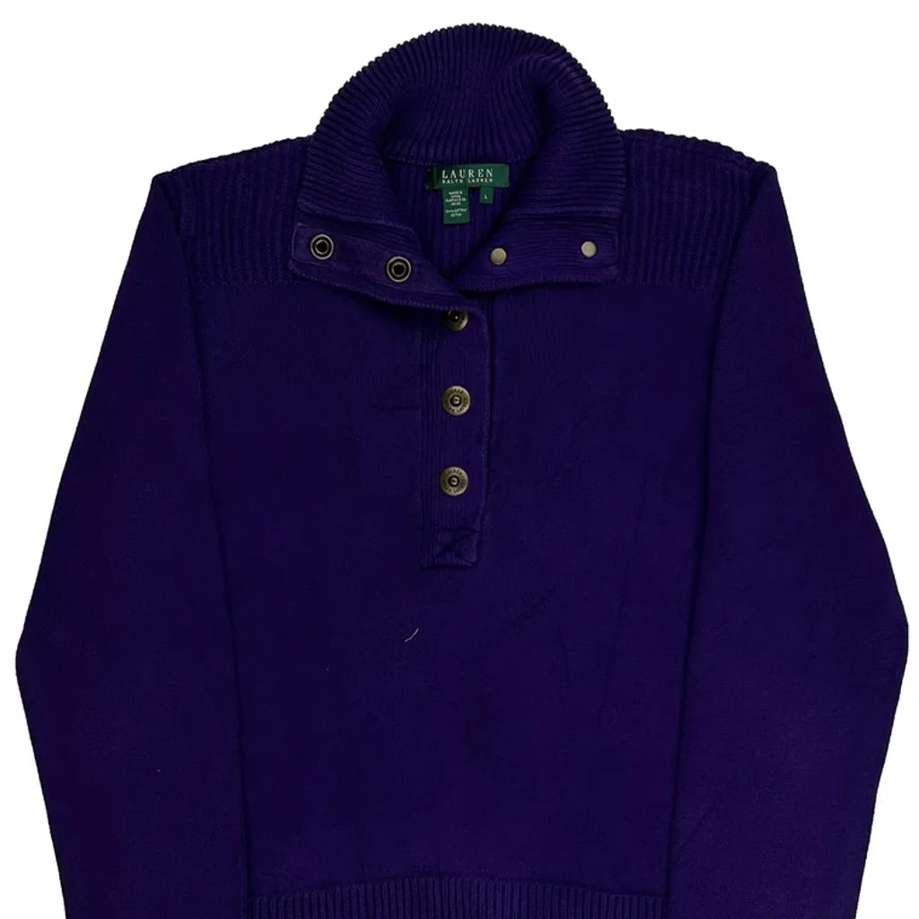 Haut à manches longues boutonné en coton violet Coupe droite Femme Taille L