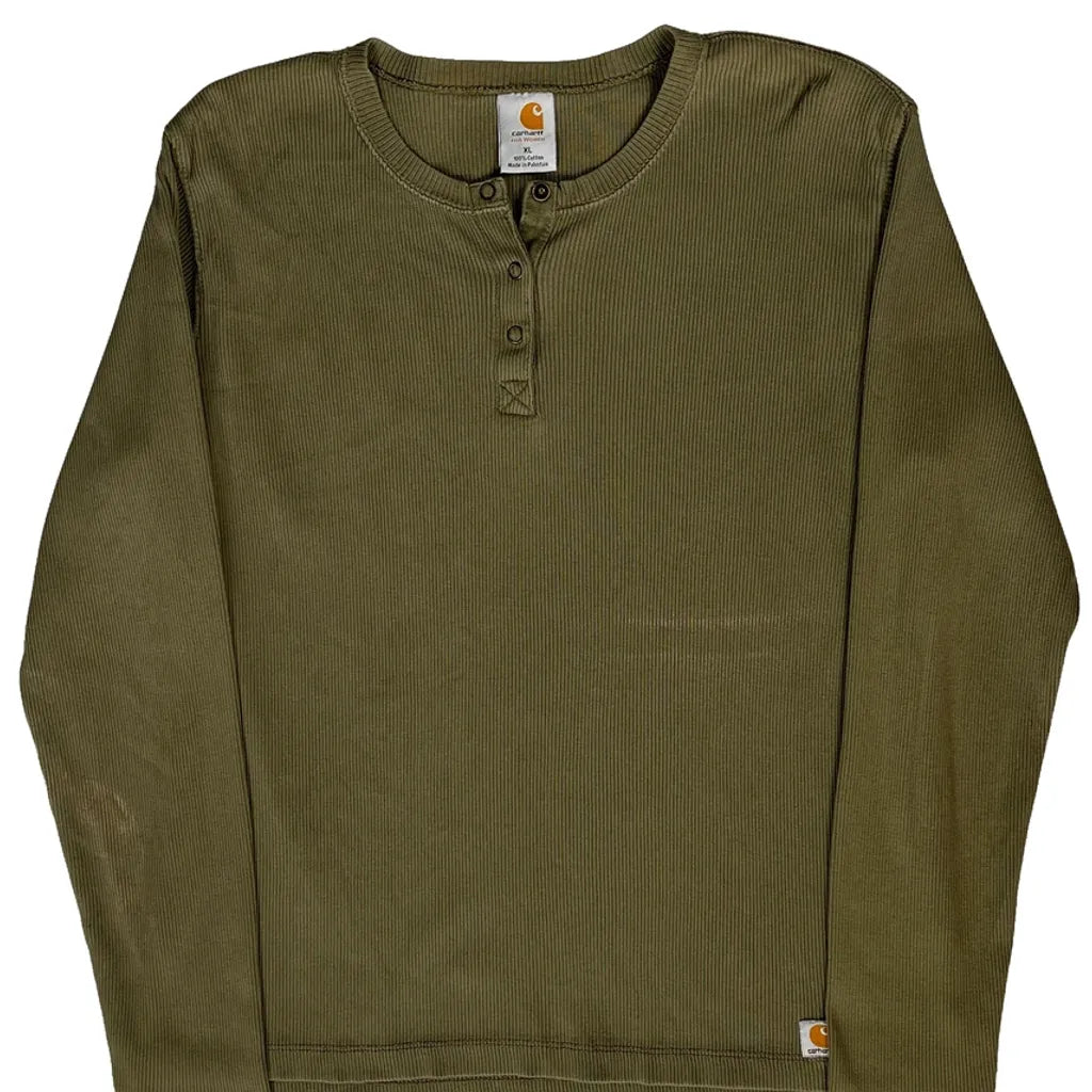 T-shirt Henley à manches longues pour femme, taille XL, coton, vert olive, décontracté