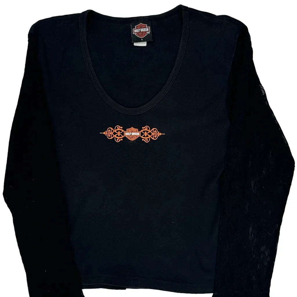 T-shirt à manches longues graphique femme noir coton coupe classique grande taille