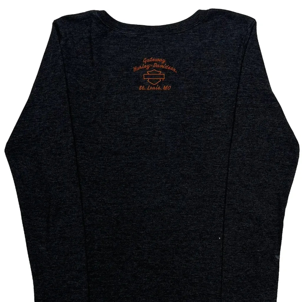 T-shirt à manches longues imprimé grande taille en coton noir pour femme