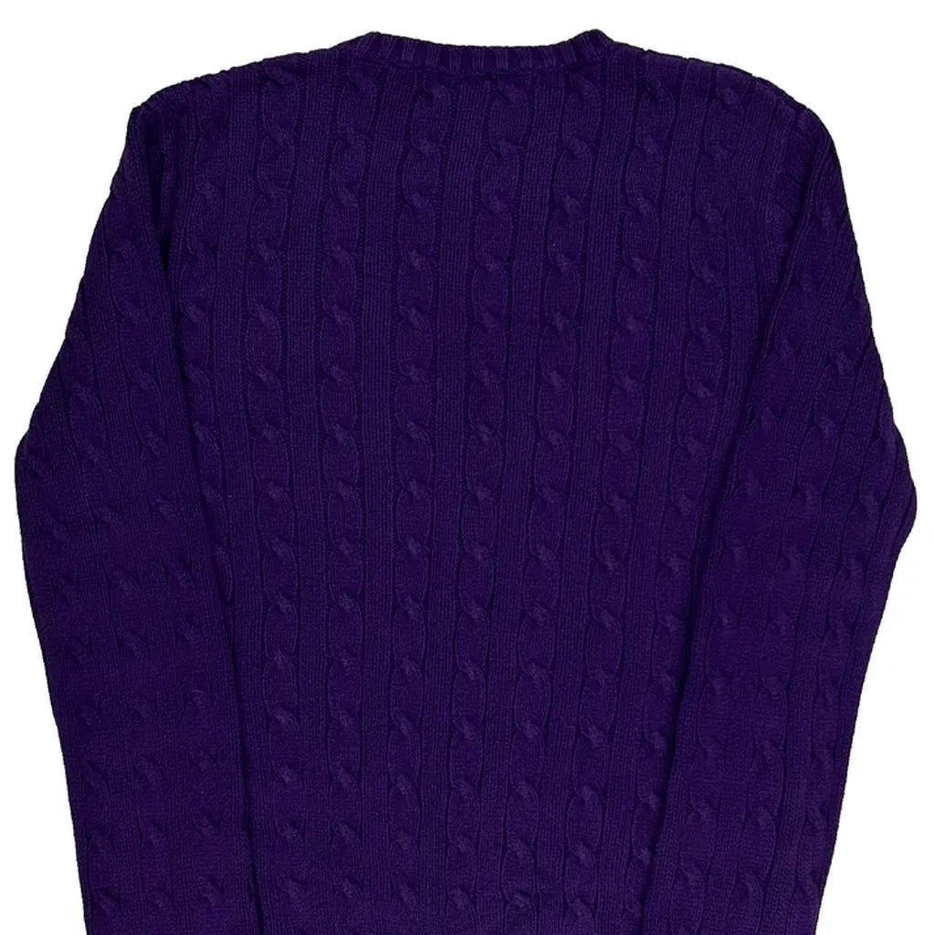 Haut violet à manches longues en tricot torsadé et col en V en coton de taille M